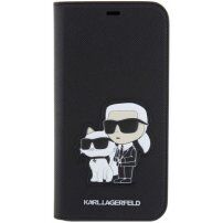 Karl Lagerfeld Saffiano Karl and Choupette NFT flip cover tok - iPhone 14 Pro Max - fekete