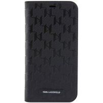 Karl Lagerfeld Saffiano Monogram flip cover tok - iPhone 13 Pro Max - fekete