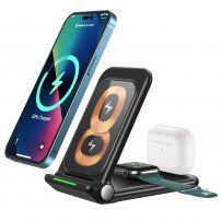 3in1 multifunkcionális vezeték nélküli összecsukható állvány iPhone / Apple Watch / Airpods - fekete