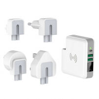 Töltő / power bank 6700mAh különböző csatlakozókkal (AU / UK / US / EU) és vezeték nélküli töltés funkcióval