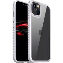 Ütésálló átlátszó tok szénszálas textúrával - iPhone 14 Plus - fehér