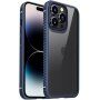 Ütésálló átlátszó tok szénszálas textúrával - iPhone 14 Pro - kék