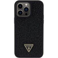 Guess Rhinestones Triangle Metal Logo tok kövekkel - iPhone 14 Pro Max - fekete