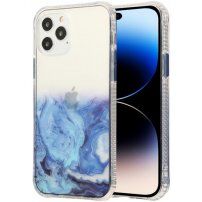 Tartós karcálló márvány mintás tok - iPhone 14 Pro Max - kék