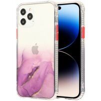 Tartós karcálló márvány mintás tok - iPhone 14 Pro Max - lila