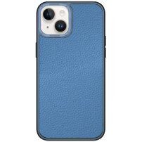Bőr tok fémbevonatos kerettel - iPhone 14 - kék