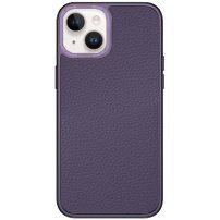 Bőr tok fémbevonatos kerettel - iPhone 14 - lila