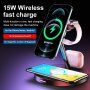 3in1 mágneses töltőállvány éjszakai világítással - iPhone / Apple Watch / Airpods - fekete