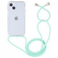 Átlátszó tok zsinórral - iPhone 15 Plus - türkizkék
