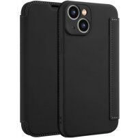 Szilikon és PU műbőr pénztárca tok - iPhone 15 Plus - fekete