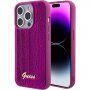 Guess Sequin Script Logo tok flitterekkel - iPhone 15 Pro - fukszia