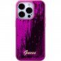 Guess Sequin Script Logo tok flitterekkel - iPhone 15 Pro - fukszia