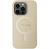 Guess Saffiano tok MagSafe -vel - iPhone 15 Pro Max - arany