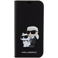 Karl Lagerfeld Saffiano Karl and Choupette NFT flip cover tok - iPhone 15 Plus - fekete