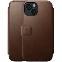Nomad Modern Leather Folio flip cover tok MagSafe-vel - iPhone 15 Plus - barna