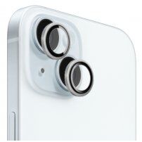 FIXED Camera Glass edzett üveg alumínium kerettel a hátsó kamera lencséjének védelmére - iPhone 15 / 15 Plus - ezüst