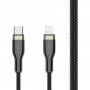 FIXED textil bevonatú töltő- és adatkábel PD 60W USB-C / Lightning - MFi iPhone / iPad / iPod / AirPods készülékhez - 2 m - fekete