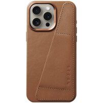 Mujjo Full Leather Wallet bőr tok kártyatároló zsebbel - iPhone 15 Pro Max - barna