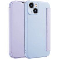 Szilikon és PU műbőr pénztárca tok - iPhone 15 Plus - lila