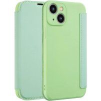 Szilikon és PU műbőr pénztárca tok - iPhone 15 Plus - zöld