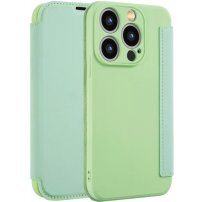 Szilikon és PU műbőr pénztárca tok - iPhone 15 Pro - zöld