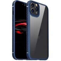Ütésálló átlátszó tok szénszálas textúrával - iPhone 11 Pro Max - kék