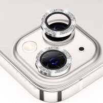 ENKAY hátsó kamera lencsevédő üveg csillogó kerettel iPhone 15 / 15 Plus készülékhez - ezüst