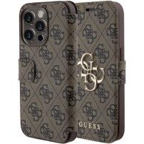 Guess 4G Metal Logo flip tok iPhone 15 Pro készülékhez - barna