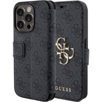 Guess 4GMetal Logo flip tok iPhone 15 Pro Max készülékhez - szürke