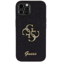 Guess Fixed Glitter 4GMetal Logo csillogó tok iPhone 12 / 12 Pro készülékhez - fekete