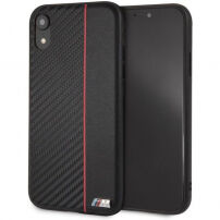 BMW Carbon Red Stripe Hard Case iPhone XR - fekete