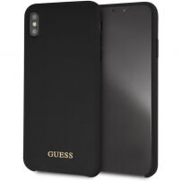 Guess Silicone Gold Logo Case tok iPhone XS Max - fekete