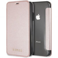 Guess PU Leather Book Case Iridescent borító iPhone XR - rózsaszín-arany