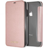 Guess PU Leather Book Case Iridescent borító iPhone XS Max - rózsaszín-arany
