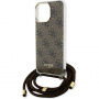 Guess 4G IML Printed Crossbody tok nyaklánccal iPhone 15 Pro Max készülékhez - barna