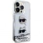 Karl Lagerfeld Liquid Glitter Karl and Choupette Head tok iPhone 15 Pro Max készülékhez - ezüst