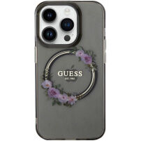 Guess Flowers Ring Glossy Logo tok MagSafe funkcióval iPhone 13 Pro Max készülékhez - szürke