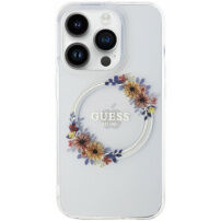 Guess Flowers Ring Glossy Logo tok MagSafe funkcióval iPhone 14 Pro Max készülékhez - átlátszó