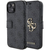 Guess 4G Metal Logo flip tok iPhone 15 Plus készülékhez - szürke