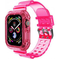 Tartós tokkal átlátszó szíj - Apple Watch 41mm / 40mm / 38mm - neon rózsaszín
