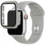 Szilikon szíj edzett üveg tokkal - Apple Watch 38mm - szürke