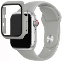 Szilikon szíj edzett üveg tokkal - Apple Watch 38mm - szürke