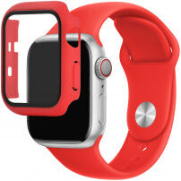 Szilikon szíj edzett üveg tokkal - Apple Watch 38mm - piros