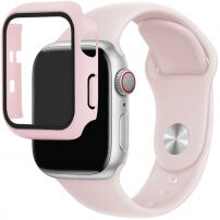 Szilikon szíj edzett üveg tokkal - Apple Watch 38mm - régi rózsaszín
