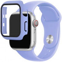 Szilikon szíj edzett üveg tokkal - Apple Watch 38mm - lila