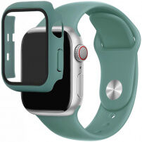 Szilikon szíj edzett üveg tokkal - Apple Watch 42mm - petróleum színű