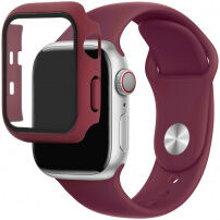 Szilikon szíj edzett üveg tokkal - Apple Watch 42mm - borvörös
