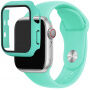 Szilikon szíj edzett üveg tokkal - Apple Watch 38mm - türkizkék