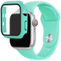 Szilikon szíj edzett üveg tokkal - Apple Watch 38mm - türkizkék