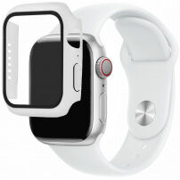 Szilikon szíj edzett üveg tokkal - Apple Watch 41mm / 40mm - fehér